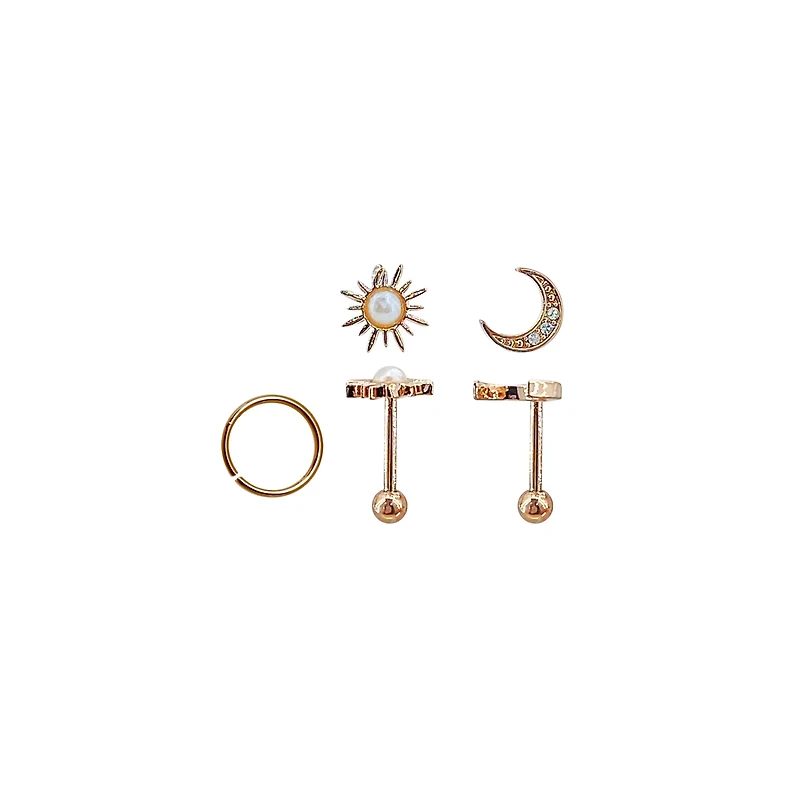 Multi-Pack CZ Sun and Moon Barbells Hoop Earrings 3 Pack – 18 Gauge