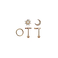 Multi-Pack CZ Sun and Moon Barbells Hoop Earrings 3 Pack – 18 Gauge