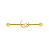 Goldplated CZ Sun and Moon Industrial Barbell - 14 Gauge
