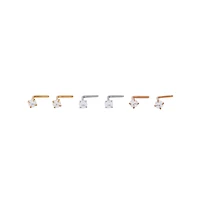 Multi-Pack Prong CZ L-Bend Nose Rings 6 Pack – 20 Gauge