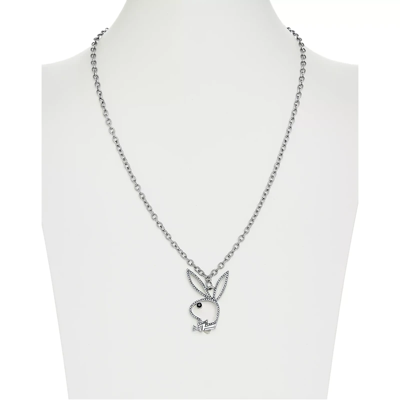 Clear CZ Outline Playboy Bunny Necklace