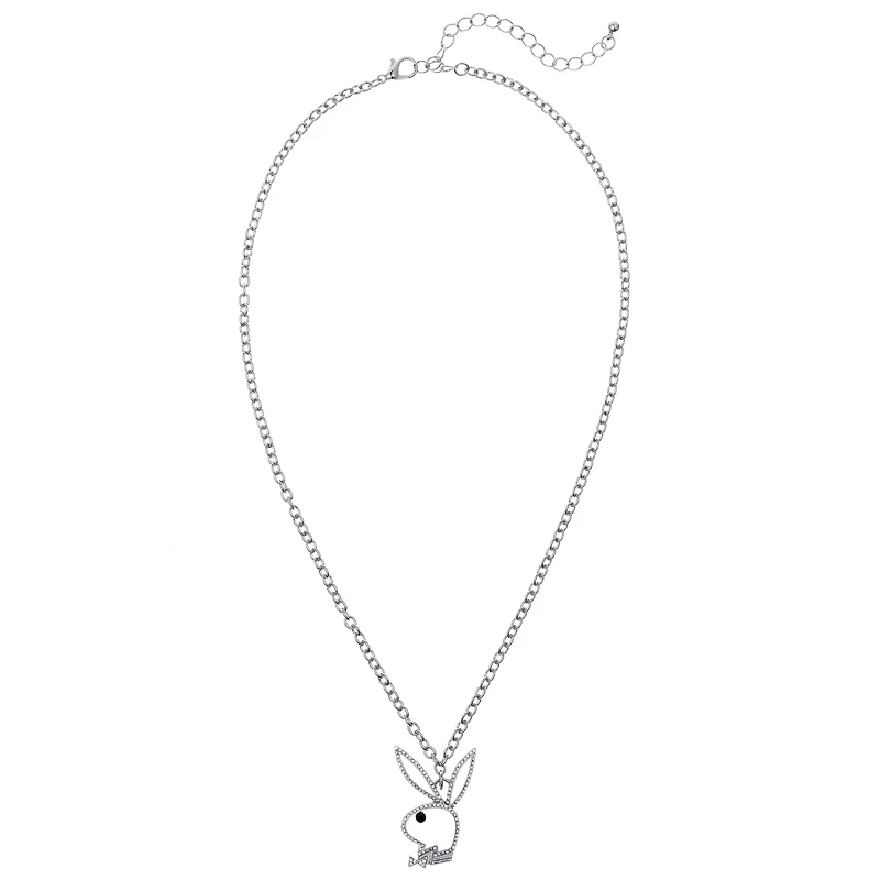 Clear CZ Outline Playboy Bunny Necklace