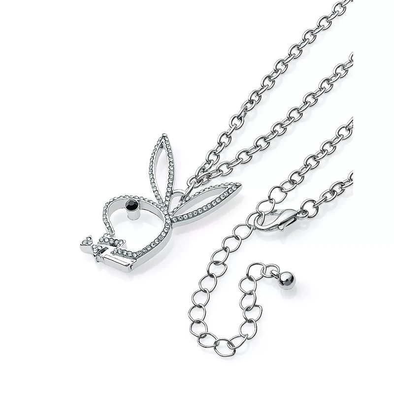 Clear CZ Outline Playboy Bunny Necklace