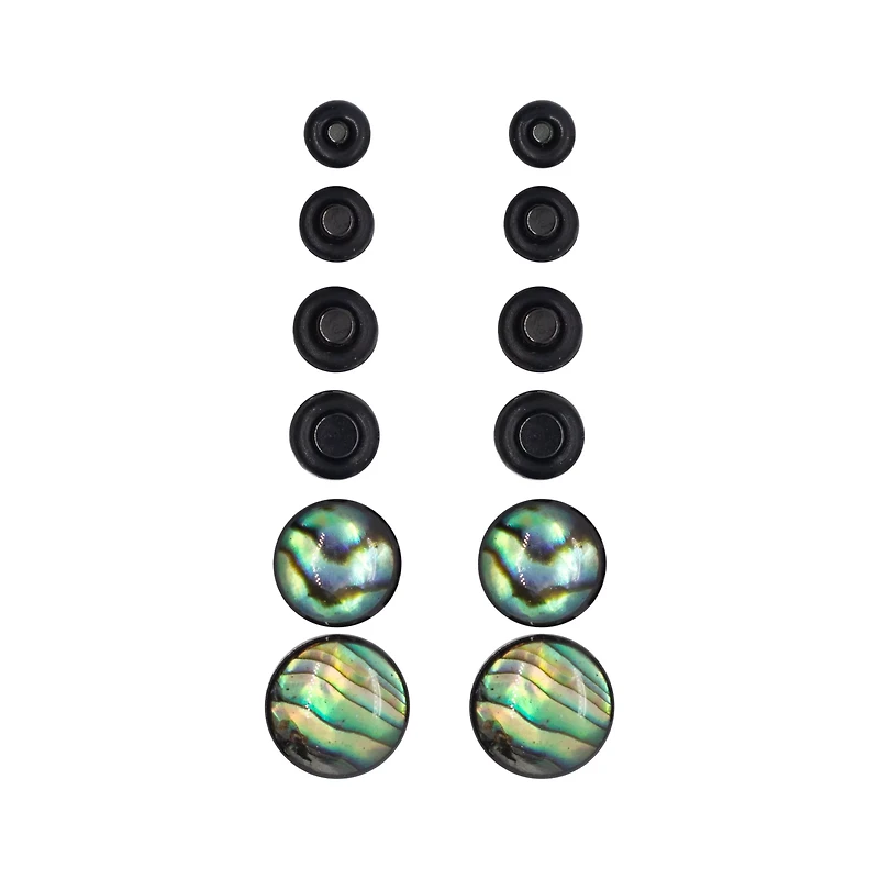 Multi-Pack Black Faux Abalone Plugs - 6 Pair