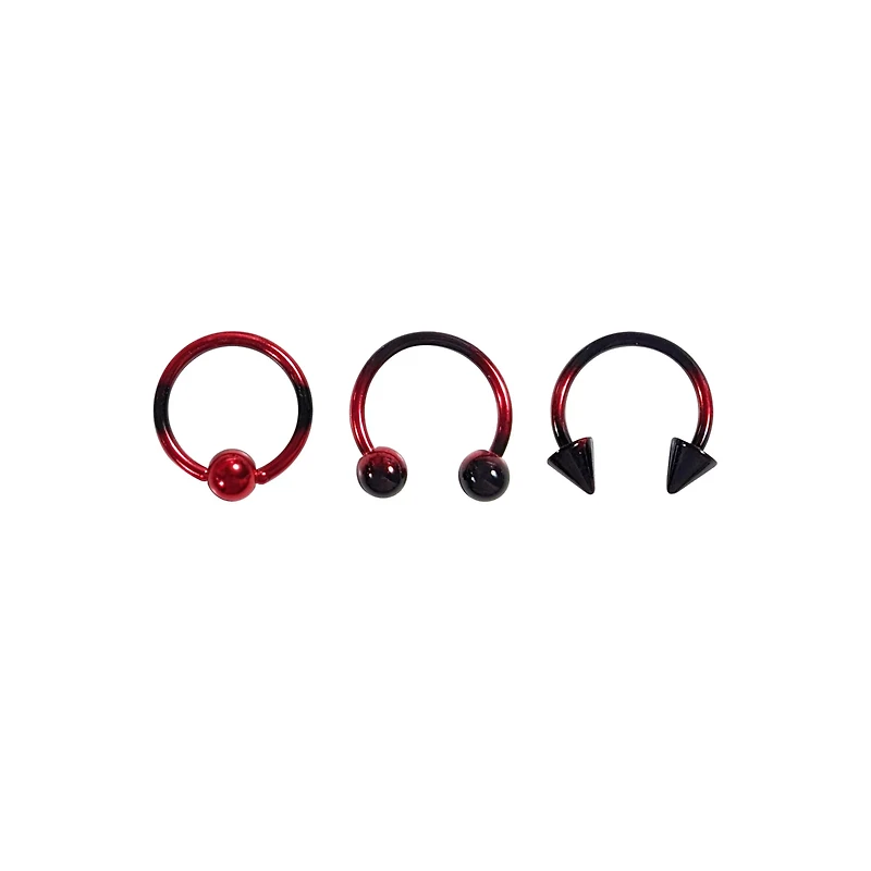 Multi-Pack Red and Black Ombre Septum Rings 3 Pack