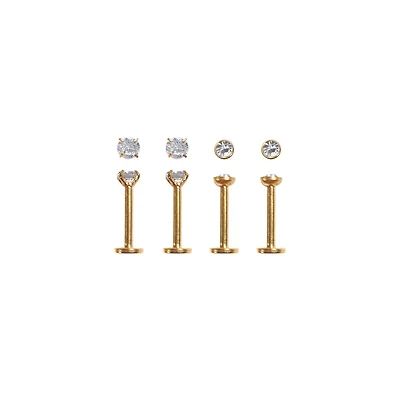 Prong Round CZ Labret Lip Rings 4 Pack - 16 Gauge