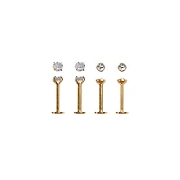 Prong Round CZ Labret Lip Rings 4 Pack - 16 Gauge