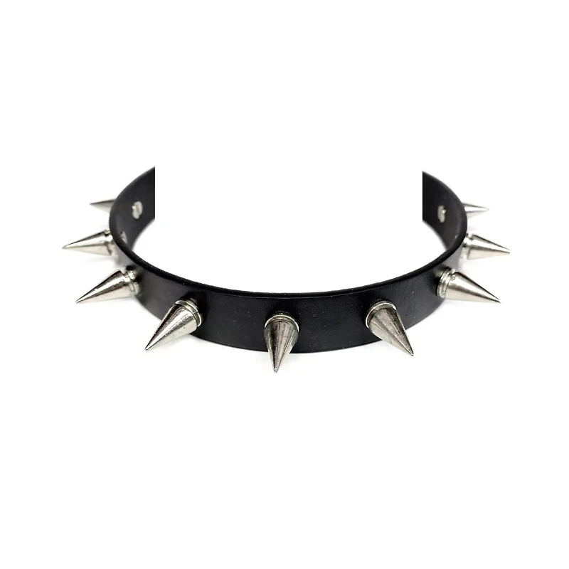 Black Faux Leather Spiked Choker Necklace