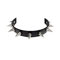 Black Faux Leather Spiked Choker Necklace