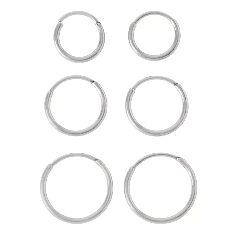 Multi-Pack Silvertone Hinged Hoop Earrings 3 Pair - 20 Gauge