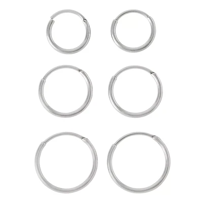 Multi-Pack Silvertone Hinged Hoop Earrings 3 Pair - 20 Gauge