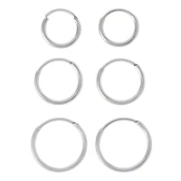 Multi-Pack Silvertone Hinged Hoop Earrings 3 Pair - 20 Gauge
