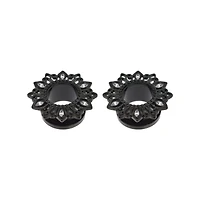 CZ Black Flower Screw Fit Tunnels