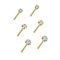 Multi-Pack Goldtone CZ Bone Nose Rings 6 Pack - 20 Gauge