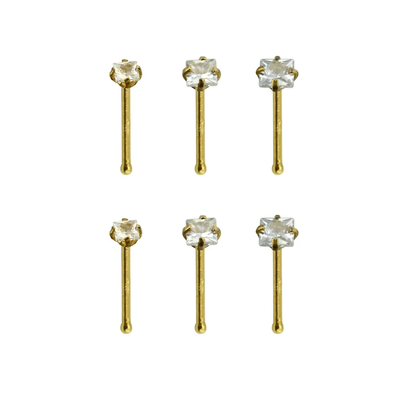 Multi-Pack Goldtone CZ Bone Nose Rings 6 Pack - 20 Gauge