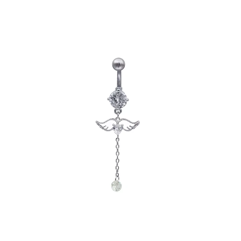 CZ Angel Wings Dangle Belly Ring - 14 Gauge