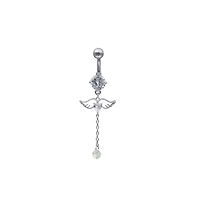 CZ Angel Wings Dangle Belly Ring - 14 Gauge