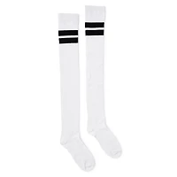 Dual Athletic Stripe Over The Knee Socks - White and Black