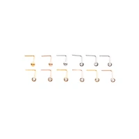 Multi-Pack CZ L-Bend Nose Rings 12 Pack - 20 Gauge