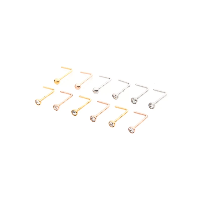 Multi-Pack CZ L-Bend Nose Rings 12 Pack - 20 Gauge