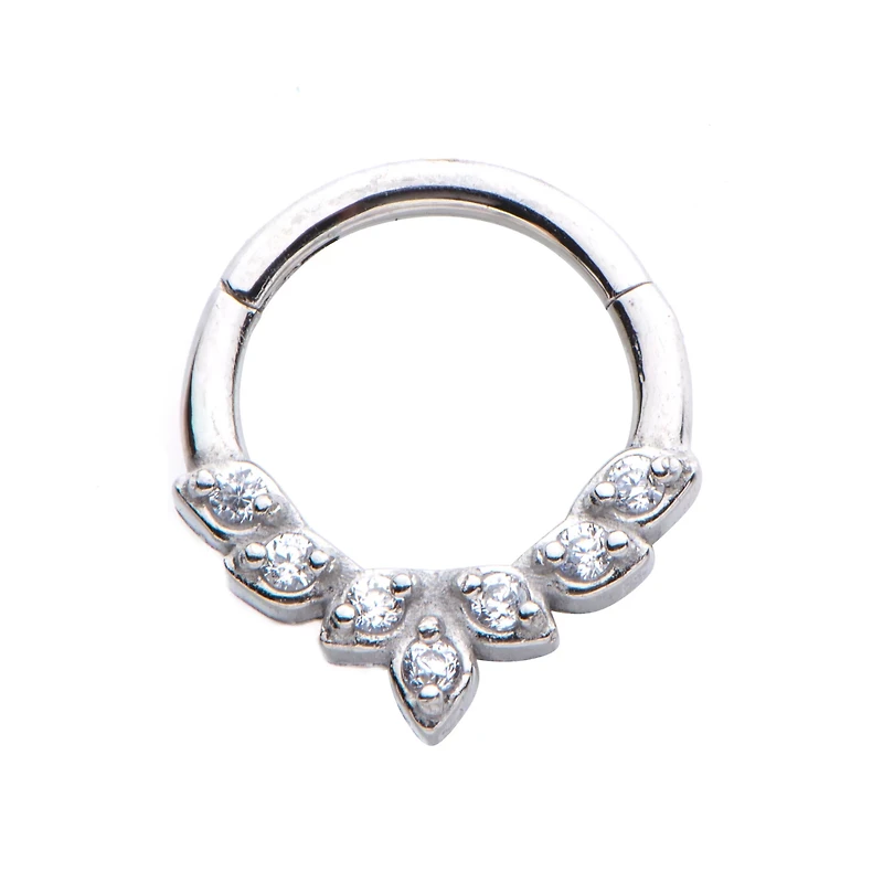 CZ Silvertone Leaf Hinged Septum Ring