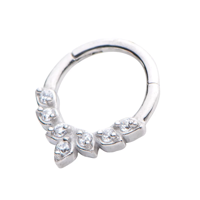 CZ Silvertone Leaf Hinged Septum Ring