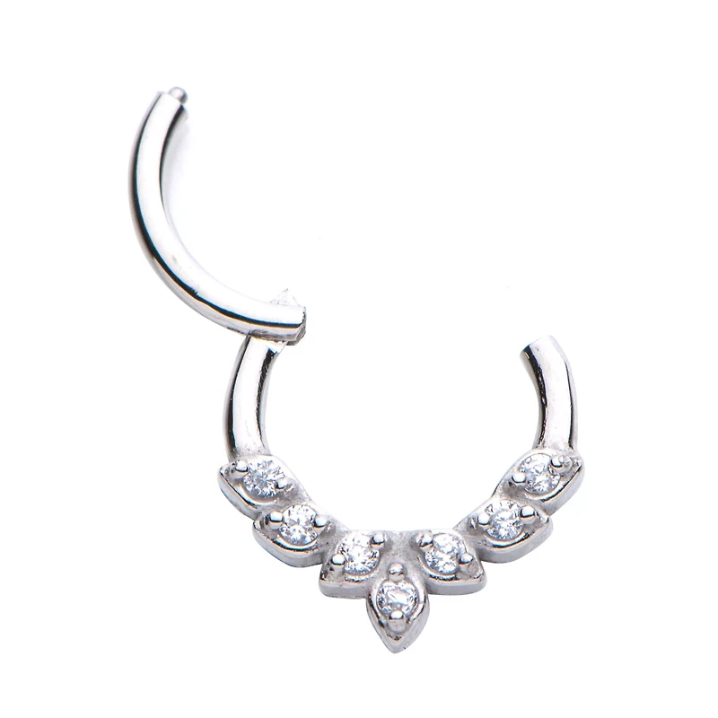 CZ Silvertone Leaf Hinged Septum Ring