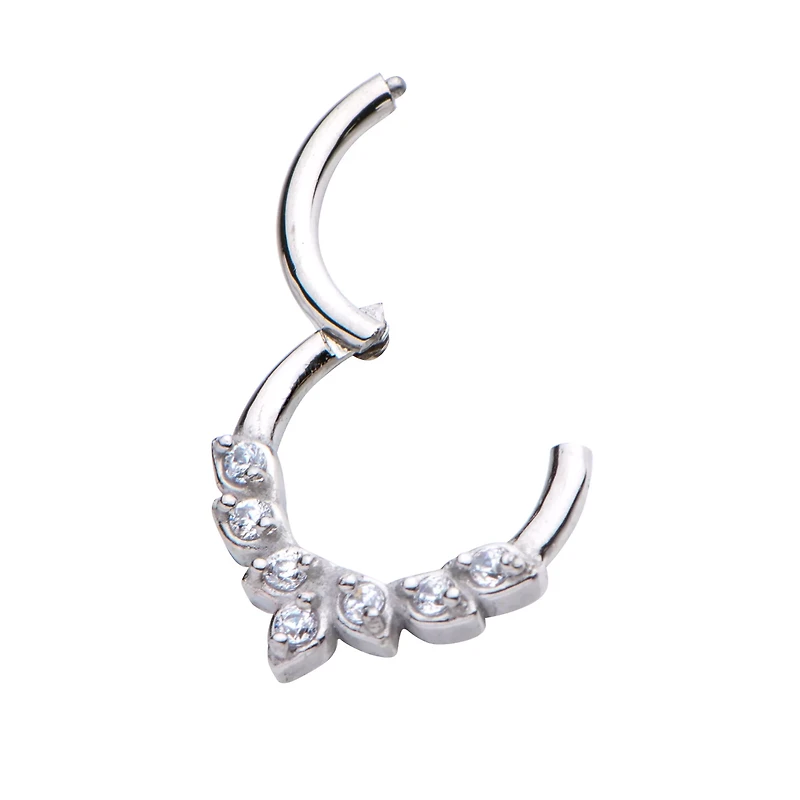 CZ Silvertone Leaf Hinged Septum Ring