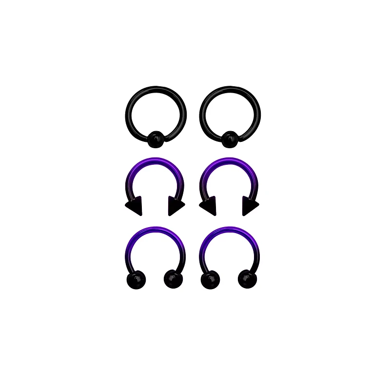 Multi-Pack Purple Ombre Horseshoe Rings and Captive 3 Pair - 16 Gauge