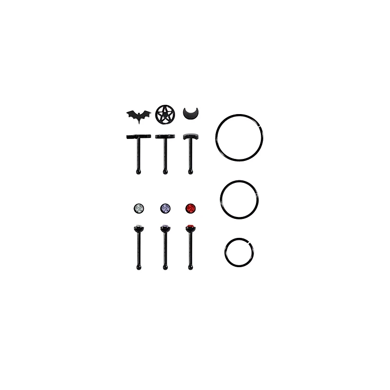 Multi-Pack Red CZ Witchcore Stud & Hoop Nose Rings - 9 Pack
