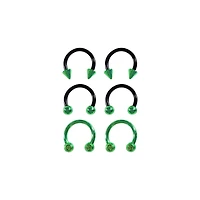 Multi-Pack Ombre Black and Green Horseshoe Captive Rings 6 Pack - 16 Gauge