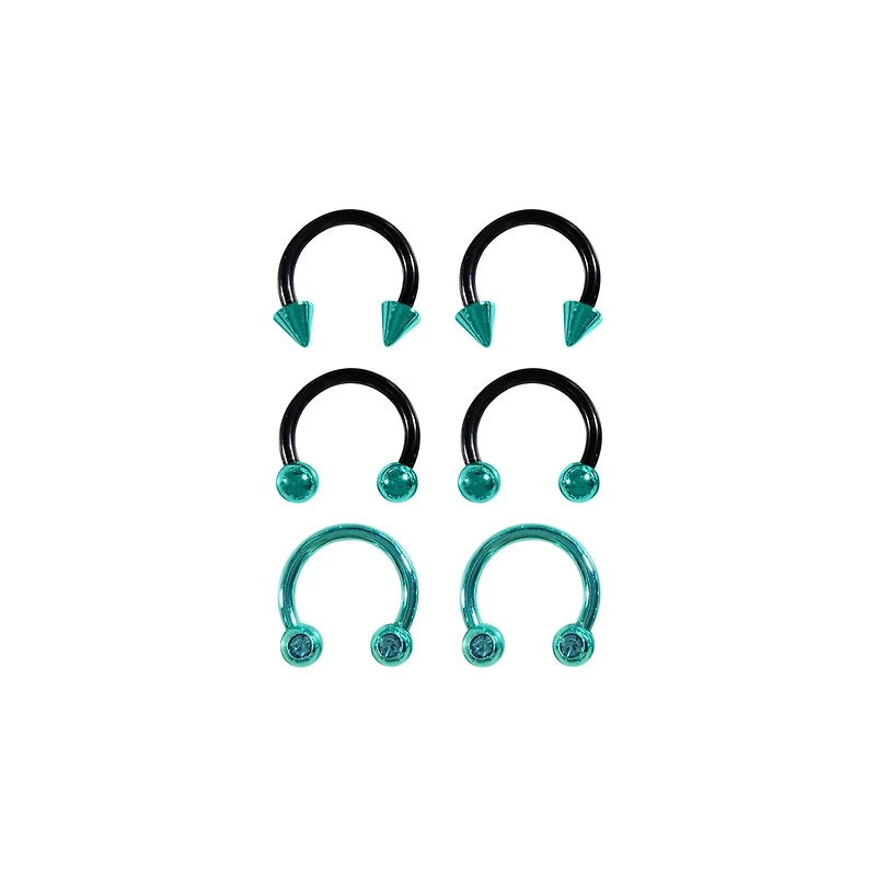 Multi-Pack Teal CZ Horseshoe Rings - 3 Pair