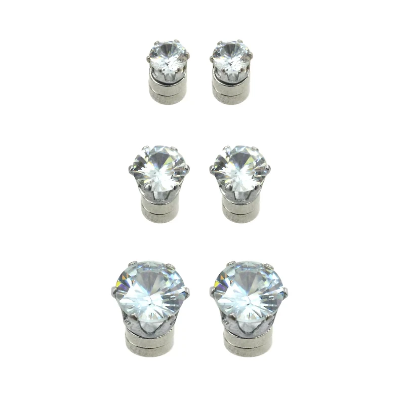 Multi-Pack Round CZ Magnetic Fake Stud Earrings