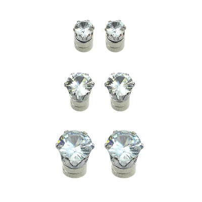 Multi-Pack Round CZ Magnetic Fake Stud Earrings