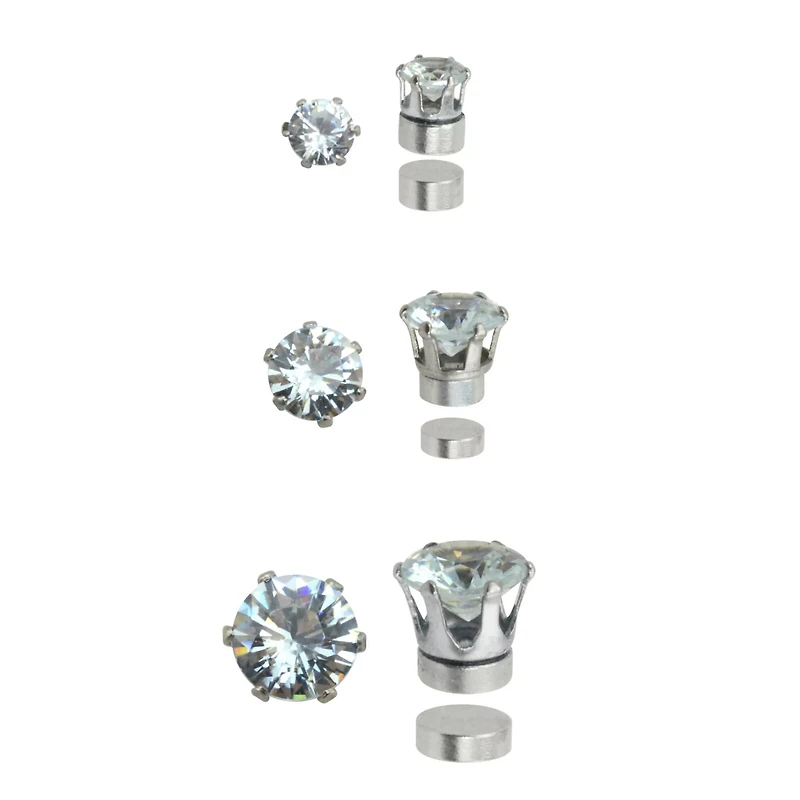 Multi-Pack Round CZ Magnetic Fake Stud Earrings