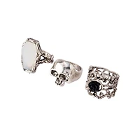 Multi-Pack Skull Stone and Rose Rings - 5 Pack