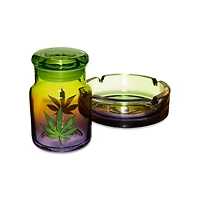 Ombre Weed Leaf Stash Jar and Ashtray Set - 4.6 oz