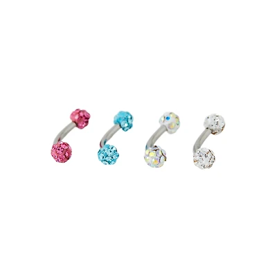 Multi-Pack Pave Multi-Color Gem-Effect Curved Barbells 4 Pack - 16 Gauge