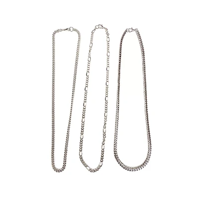 Multi-Pack Figaro Curb and Snake Chain Necklaces 3 Pack