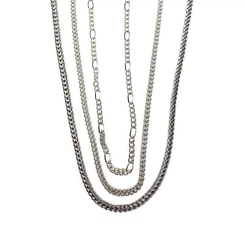 Multi-Pack Figaro Curb and Snake Chain Necklaces 3 Pack
