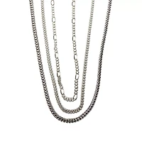 Multi-Pack Figaro Curb and Snake Chain Necklaces 3 Pack