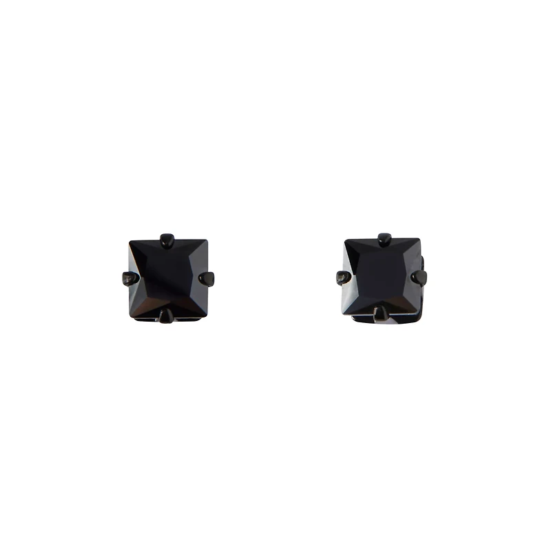 All Black CZ Square Stud Earrings - 20 Gauge