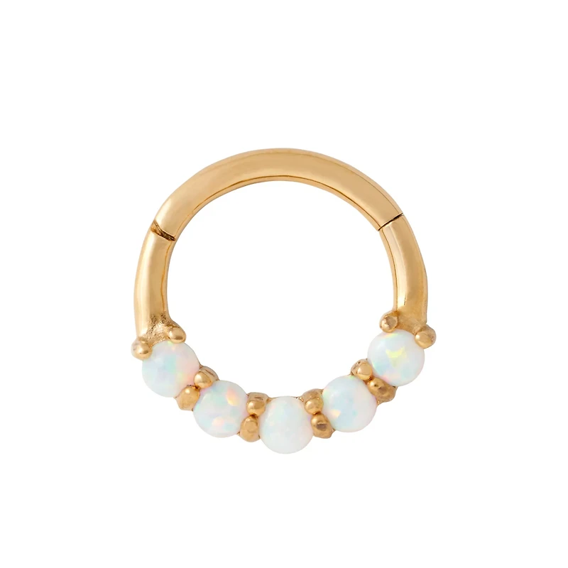 Goldtone Opal-Effect Hinged Hoop Ring - 16 Gauge