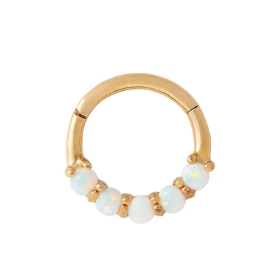 Goldtone Opal-Effect Hinged Hoop Ring - 16 Gauge
