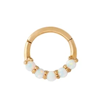 Goldtone Opal-Effect Hinged Hoop Ring - 16 Gauge