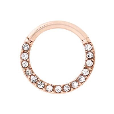 Rose Gold-Tone CZ Hinge Hoop Ring