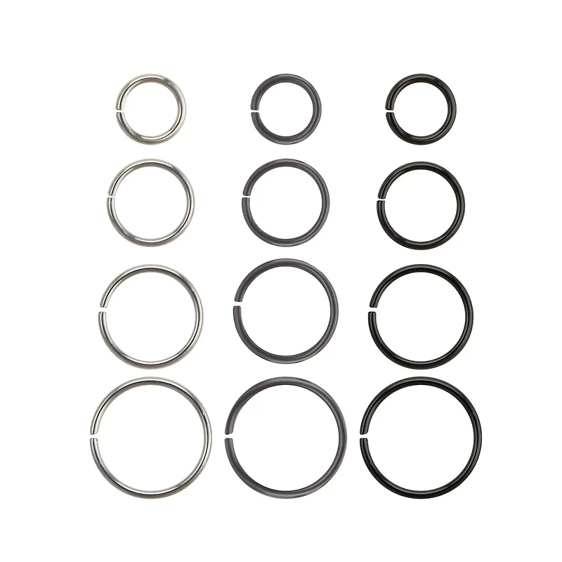 Multi-Pack Black and Silvertone Hoop Nose Rings 12 Pack - 20 Gauge