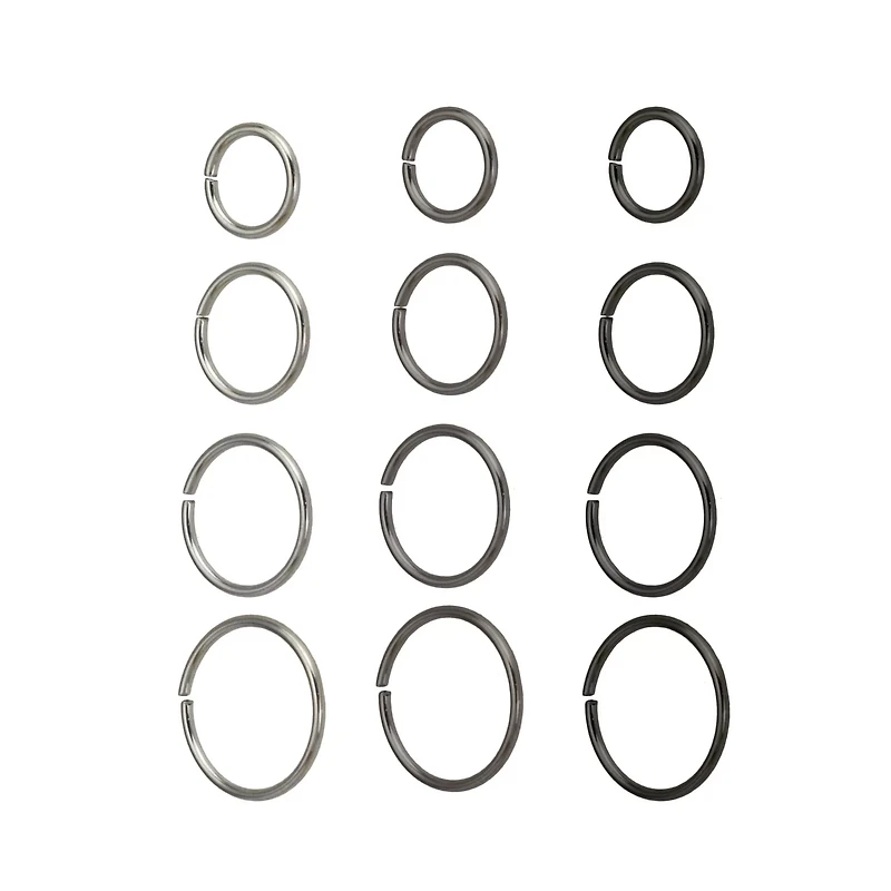 Multi-Pack Black and Silvertone Hoop Nose Rings 12 Pack - 20 Gauge