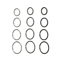 Multi-Pack Black and Silvertone Hoop Nose Rings 12 Pack - 20 Gauge
