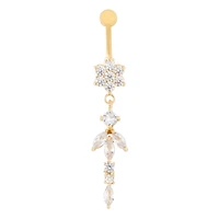 CZ Goldtone Flower Dangle Belly Ring - 14 Gauge